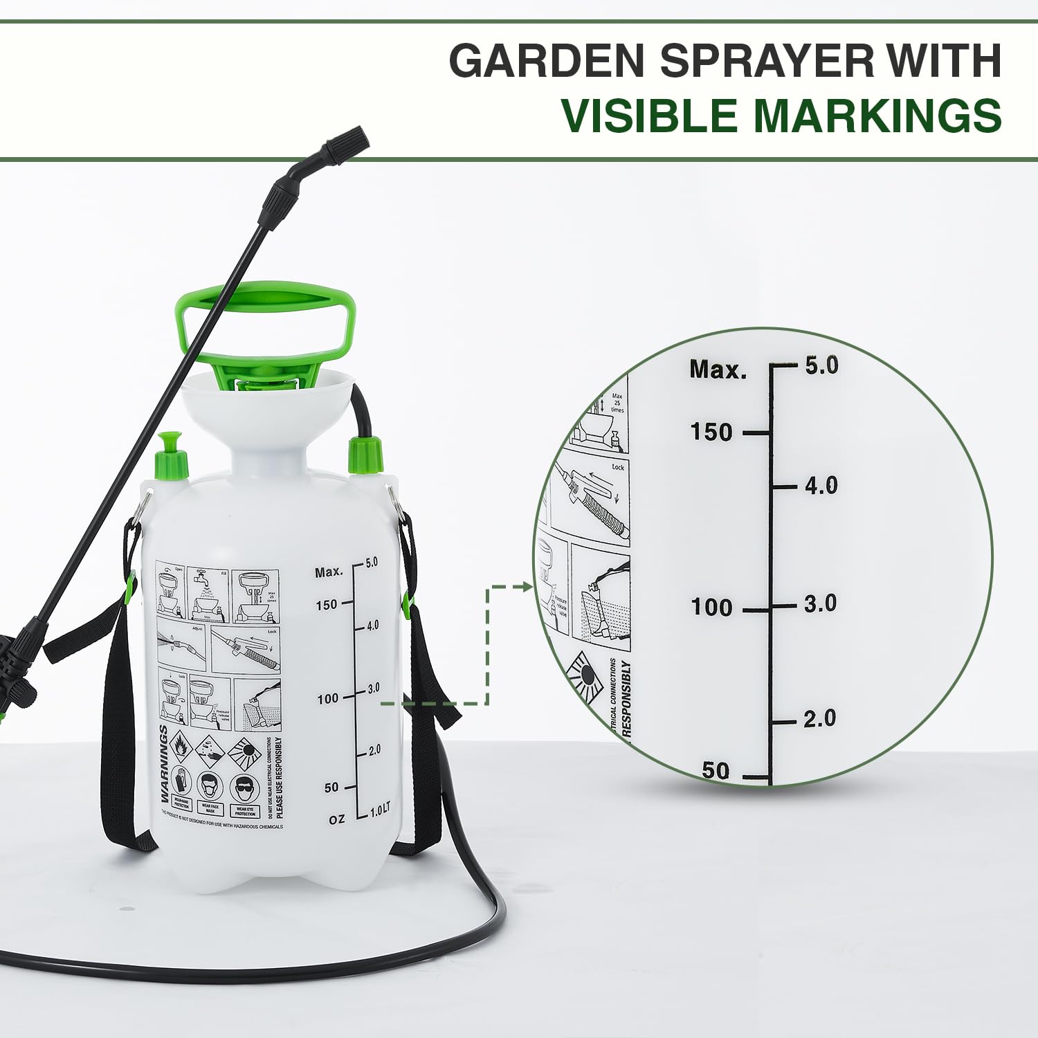 ANSIO® Garden Sprayer 5 litre Pressure Pump Action, Weed Killer,Water Pump Sprayer, Ideal with Pesticides, Insecticides, Fungicides.